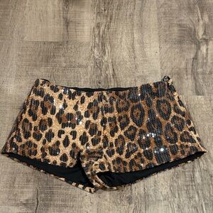 Edikted Leopard Print Sequin Shorts